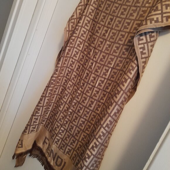 Fendi wool & silk Monogram Scarf/Shawl/Wrap. - Picture 9 of 12